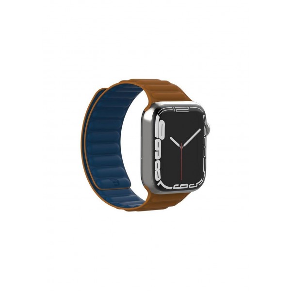 Baykron Λουράκι για Apple Watch 42/44/45mm Διπλής Όψεως Μαύρο Μπλε BKR-ST-45-Bl-Brn
