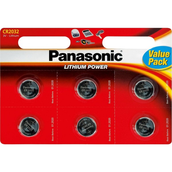 Panasonic Buttoncell CR2032 3V Τεμ. 6 με Διάτρητη Συσκευασία