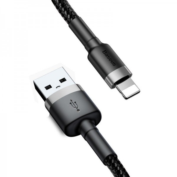 Baseus Kαλώδιο Cafule Braided USB-A σε Lightning 1.5A 2m Μαύρο/Γκρι CALKLF-CG1