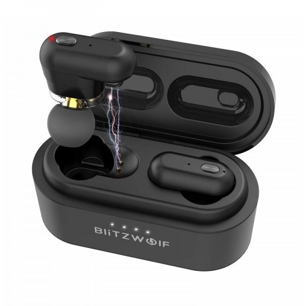 BlitzWolf Ασύρματα Ακουστικά TWS Bluetooth V5.0 True Wireless Earbuds Powerful Bass Charging Box Waterproof – Μαύρο (BW-FYE7)