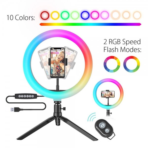 BlitzWolf BW-SL5 RGB Ring Light and Phone Holder , 10 Colors , 10 Brightness Levels , 3 Color Temperatures , USB Powered