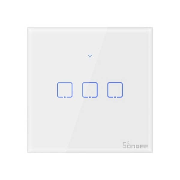 Sonoff T1 Τριπλός Έξυπνος Γυάλινος Διακόπτης Αφής Επίτοιχος (T1EU3C-TX) - Λευκό