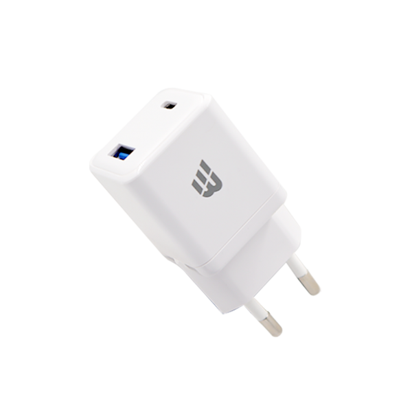 Baykron Φορτιστής Basic Wall Charger EU USB-A, Type C 20W PD QC3 Λευκός BKR-BL-20W-EU-W