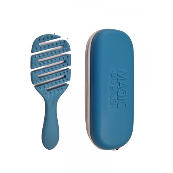 Magic Hair Brush Βούρτσα Μαλλιών Mini για Ξεμπέρδεμα Μπλε με Μπλε Sport Θήκη EXP237