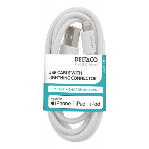 DELTACO USB A - Lightning cable, MFi, 1 m, White GNG-LIGHT1MW