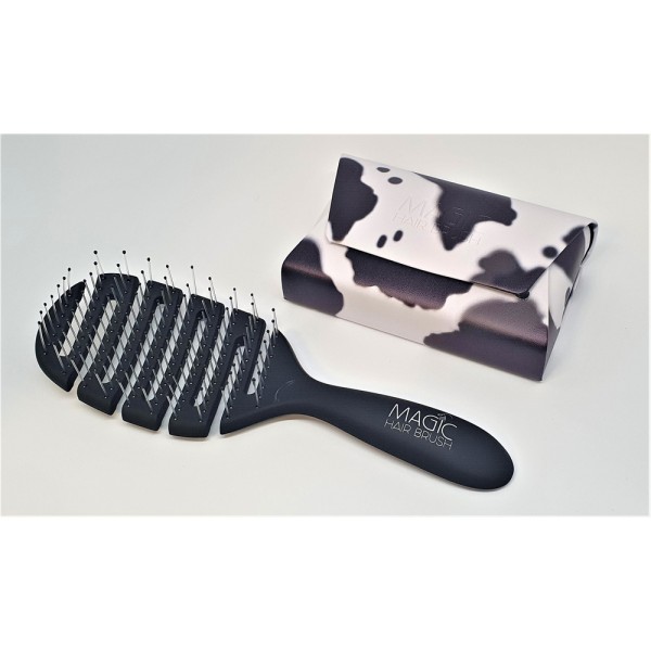 Magic Hair Brush Βούρτσα Μαλλιών για Ξεμπέρδεμα Μαύρη με Cow Print Θήκη EXP 085F
