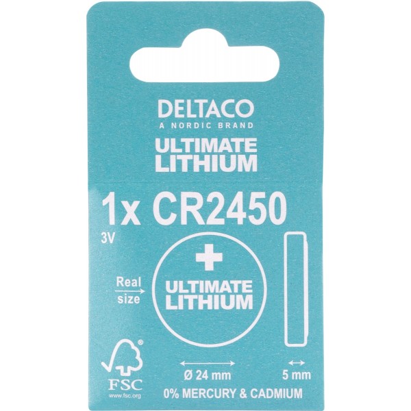 DELTACO Ultimate Μπαταρία Λιθίου 3V CR2450 button cell 1 τεμάχιο Οικολογική FSC Συσκευασία ULT-CR2450-1P