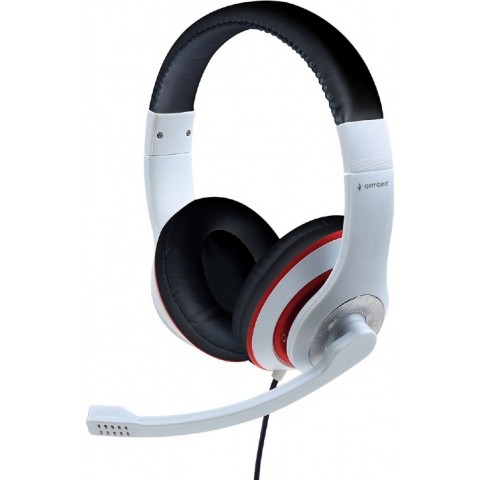 Gembird Ενσύρματο Stereo Headset On Ear 3.5mm Καλώδιο 1,8m Λευκό Μαύρο Κόκκινο MHS-03-WTRDBK