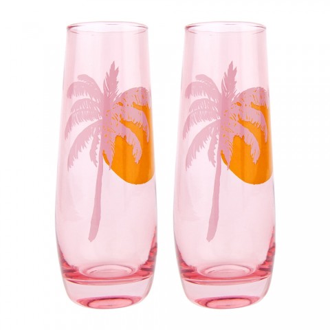 Sunnylife Σετ 2 Ποτήρια Cheers Stemless Glass Champagne Flutes Desert Palms - Powder Pink Set of 2 S1UGCHDE Γυαλί