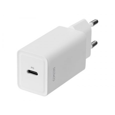 Deltaco Wall Charger Usb-c Pd 18w, White USBC-AC133