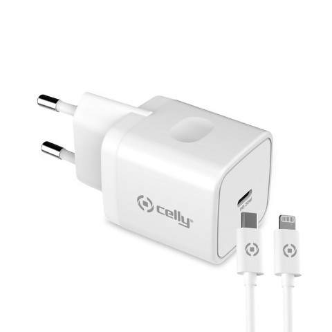 Celly Σετ Φορτιστής Τοίχου Pro Power USB-C 20W Λευκός και Καλώδιο Type-C σε Lightning 1m Λευκό TC1C20WLIGHTWH