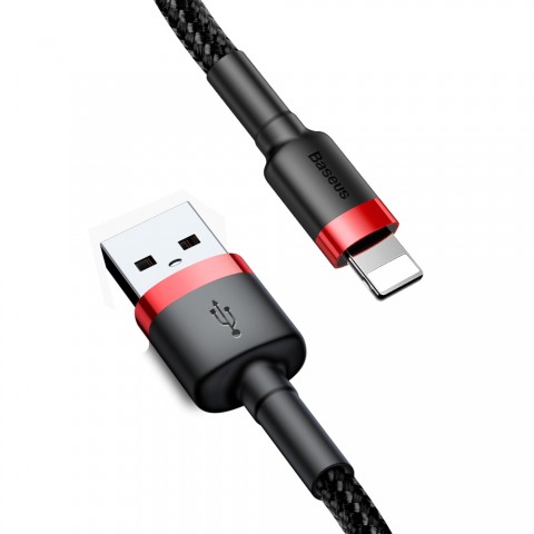 Baseus Καλώδιο Φόρτισης USB σε Lightning Cafule Braided QC3.0 1.5A 2m Μαύρο Κόκκινο CALKLF-C19