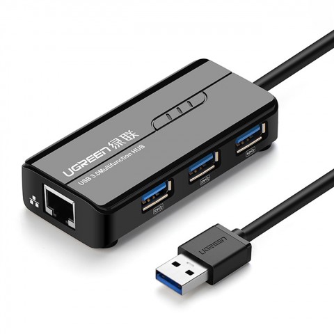 Ugreen USB 3.0 HUB 3x USB-A , 1x RJ45 1000 Mbps Ethernet Μαύρο 20265