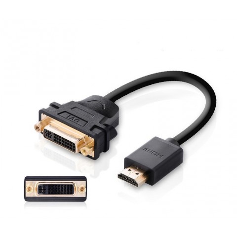 Ugreen Καλώδιο Αντάπτορας DVI 24 + 5 pin Θηλυκό σε HDMI Αρσενικό 22cm Μαύρο 20136