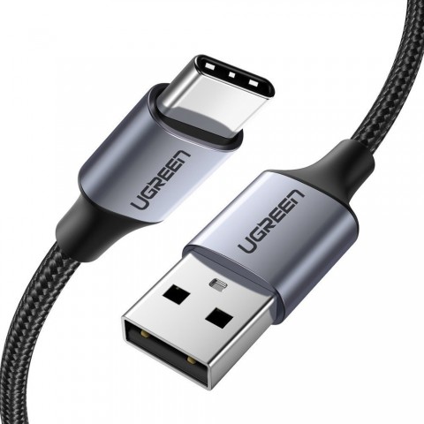 Ugreen Καλώδιο USB-A 2.0 σε Type C 3A QC3.0 Braided 2m Γκρι Μαύρο 60128