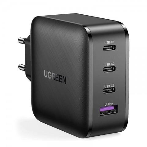 Ugreen Φορτιστής Χωρίς Καλώδιο Fast Charger PPS 65W 1x USB / 3x Type C QC 3.0 Power Delivery SCP FCP AFC Μαύρος