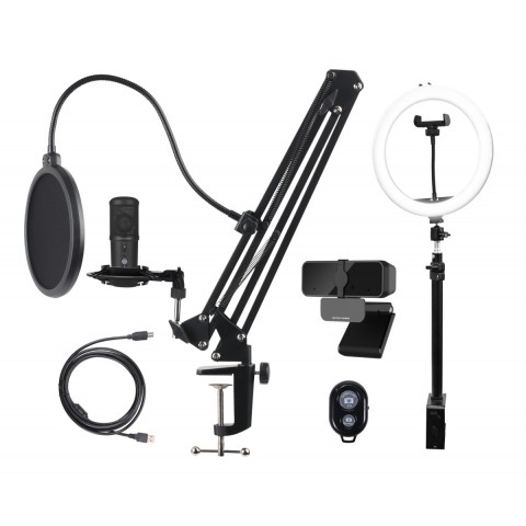 Deltaco Gaming Streaming Kit ( Webcam, Ring Light με Βάση, Μικρόφωνο με Βάση και Pop Filter) Μαύρο GAM-170