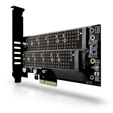 Axagon Κάρτα PCI-Express 3.0 4x για 2 M.2 SSD έως 110mm (NVMe + SATA),Dual Voltage PCEM2-D