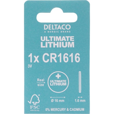 DELTACO Ultimate Μπαταρία Λιθίου 3V CR1616 button cell 1 τεμάχιο Οικολογική FSC Συσκευασία ULT-CR1616-1P