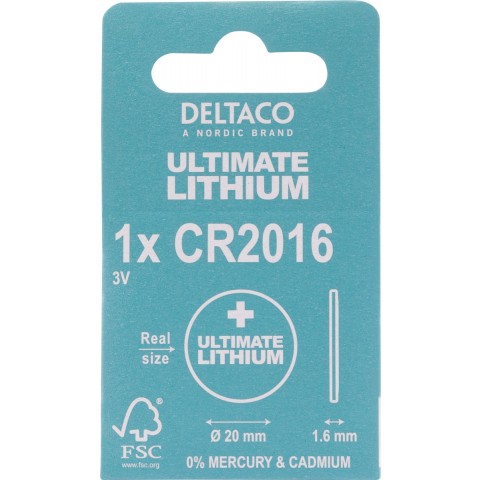 Deltaco Ultimate Μπαταρία Λιθίου CR2016 3V 1 Τεμάχιο Οικολογική FSC Συσκευασία ULT-CR2016-1P