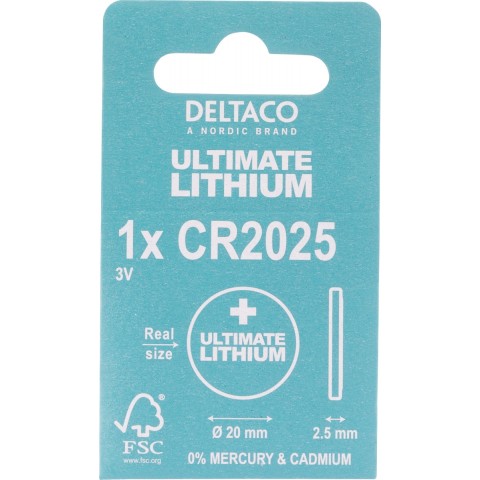 DELTACO Ultimate Μπαταρία Λιθίου 3V CR2025 button cell 1 τεμάχιο Οικολογική FSC Συσκευασία ULT-CR2025-1P