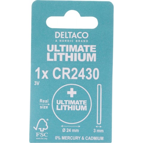 DELTACO Ultimate Μπαταρία Λιθίου 3V CR2430 button cell 1 τεμάχιο Οικολογική FSC Συσκευασία ULT-CR2430-1P