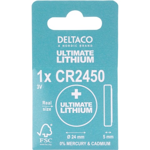 DELTACO Ultimate Μπαταρία Λιθίου 3V CR2450 button cell 1 τεμάχιο Οικολογική FSC Συσκευασία ULT-CR2450-1P