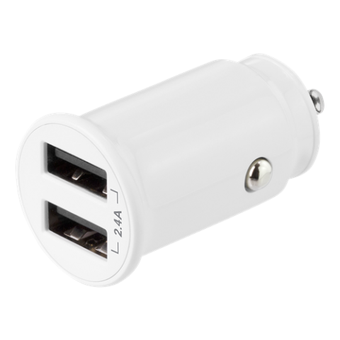 Deltaco USB car charger, 2x USB-A, 2,4 A, total 12 W, white USB-CAR125