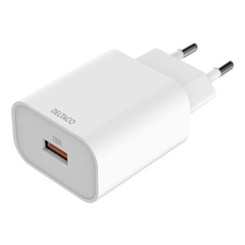 Deltaco Wall Charger, 1x USB-A, Fast Charging 18 W, Λευκός USB-AC182