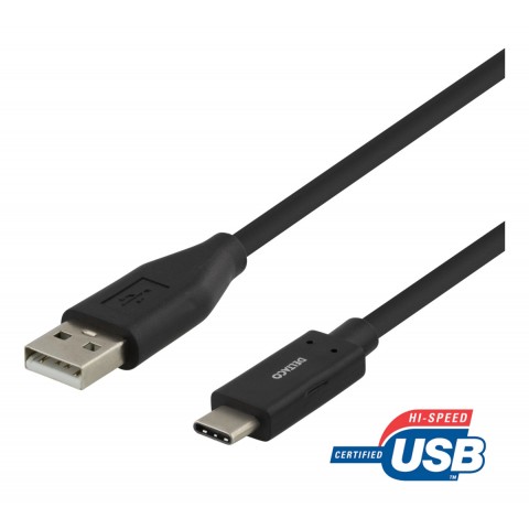 Deltaco Καλώδιο Φόρτισης USB-A σε Type C 3A, USB 2.0, 1m Μαύρο USBC-1004M