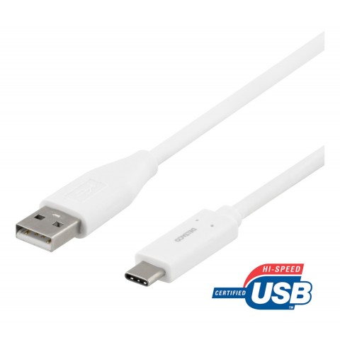 Deltaco Καλώδιο Φόρτισης USB-A σε Type C 3A , USB 2.0, 1m Λευκό USBC-1009M