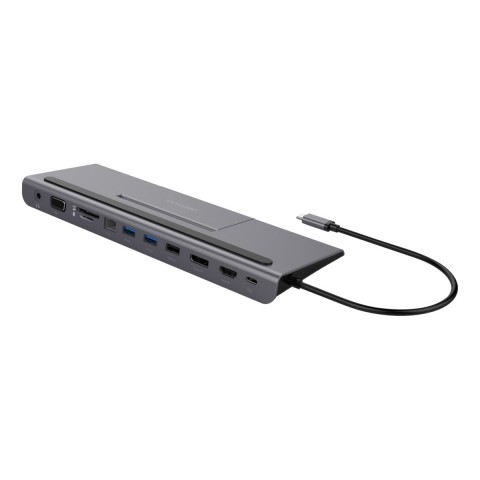 Deltaco USB-C Docking Station, USB-C Power Deliver 85 W, 4K UHD @ 60Hz, DP, HDMI, VGA, RJ45, 3.5mm, 1 Gbit/s, Γκρι USBC-DOCK2