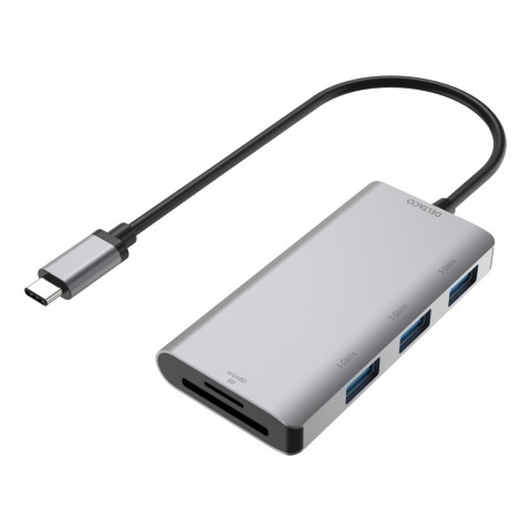 Deltaco Type C Hub 3x USB-A, SD/microSD card slot, Ασημί/Γκρι USBC-HUB200