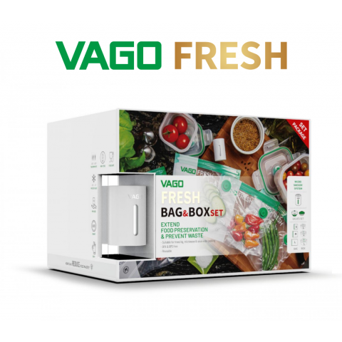 Vago Συσκευή Σφραγίσματος σε Κενό Αέρος για Τρόφιμα Σετ Δοχεία & Σακούλες USB Άσπρο FRESH VFB-VFCA-SET